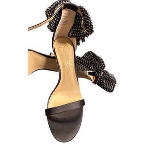 Jessica Simpson Black Rhinestone Bow Heels Sandals Women's Size 6.5 NEW